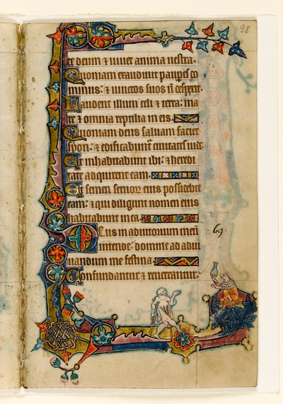 Un mendigo y un cerdo rico (?), decoración marginal del Salterio de Macclesfield, Uso de Sarum, East Anglia, c.1330 de English School
