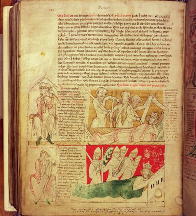 MS CCC 157 p.382 Las visiones soñadas por el rey Enrique I en Normandía en 1130, de la Crónica de Worcester, c.1130-40 (vitela) de English School