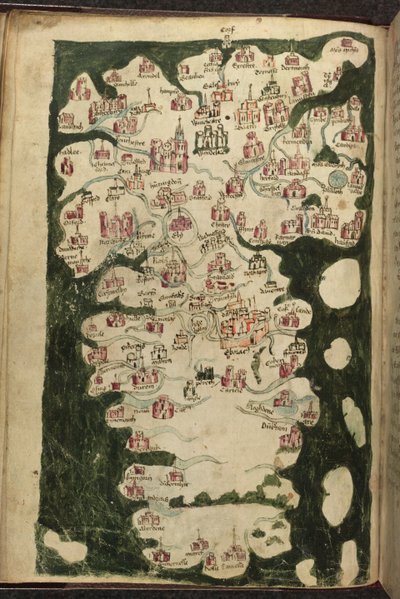 MS Harley 1808, f.9v Mapa de Inglaterra y Gales, de 