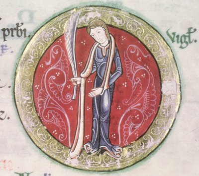 MS Hunter 229 f.4v Virgo, del Salterio Hunteriano, c.1170 (pluma y tinta y témpera sobre vitela) (detalle) de English School