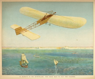 M. Bleriot en su monoplano. El primer hombre que voló el canal. Little people