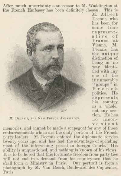 M Decrais, el nuevo embajador francés (grabado) de English School