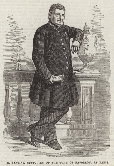M Santini, Custodio de la Tumba de Napoleón, en París (grabado) de English School