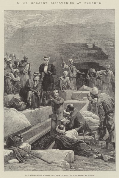 Descubrimientos de M de Morgan en Dahshur (grabado) de English School