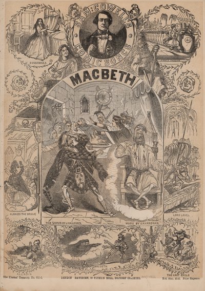 Macbeth, una de las canciones cómicas de Sam Cowells (litografía en color) de English School