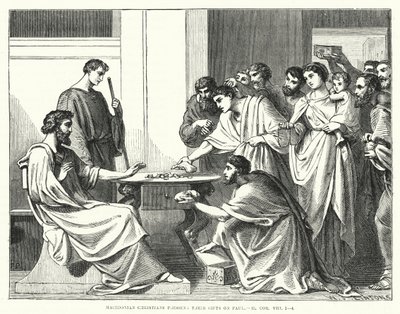 Cristianos macedonios ofreciendo sus dones a Pablo, II Corintios VIII de English School
