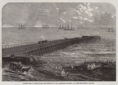 Muelle de Madrás, sobre pilotes de tornillo, invención del Sr. Alexander Mitchell de English School