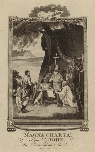 Carta Magna firmada por el Rey Juan en el Prado de Runnymede de English School