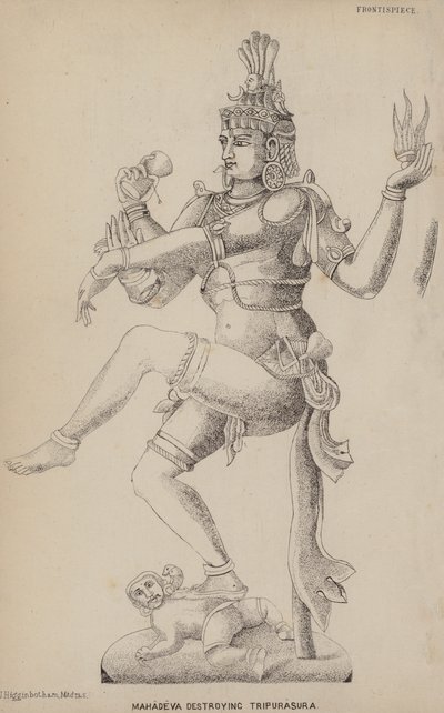 Mahadeva destruyendo Tripurasura (grabado) de English School