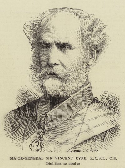 Mayor General Sir Vincent Eyre, KCSI, CB (grabado) de English School