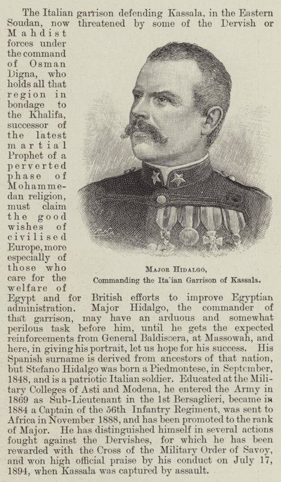 Mayor Hidalgo, comandante de la guarnición italiana de Kassala (grabado) de English School