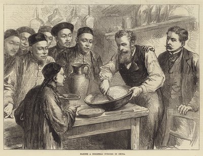 Haciendo un pudín de Navidad en China (grabado) de English School