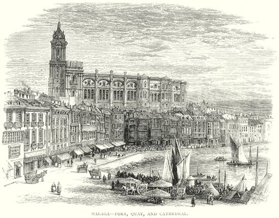 Málaga - Puerto, Muelle y Catedral (grabado) de English School
