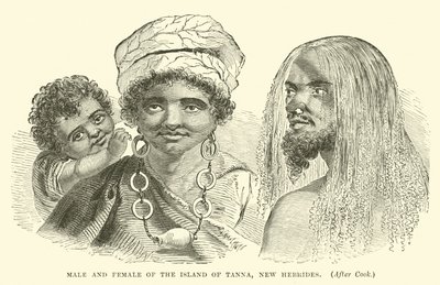 Hombre y mujer de la Isla de Tanna, Nuevas Hébridas, después de Cook de English School