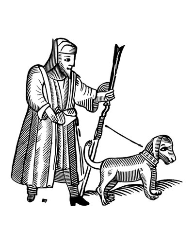 Hombre paseando a su perro de English School