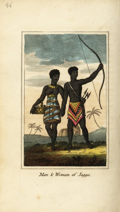 Hombre y mujer de Jagga, de los reinos de Monoemugi y Cafrería, África de English School