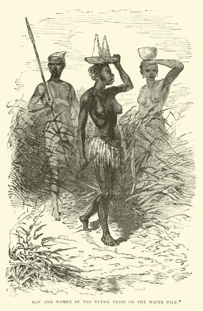 Hombre y mujer de la tribu Nuehr en el Nilo Blanco de English School