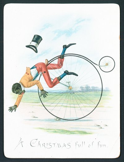 Hombre cayendo de un Penny Farthing de English School