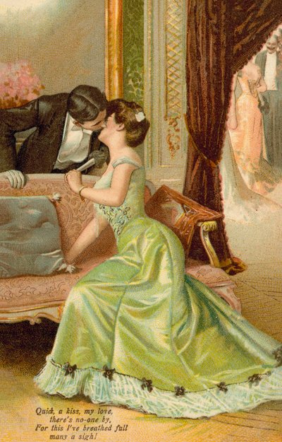 Hombre besando a una mujer (cromolito) de English School