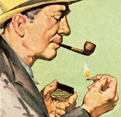 Hombre encendiendo una pipa de English School
