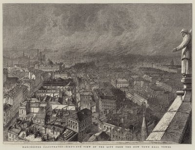 Mánchester ilustrado, vista aérea de la ciudad desde la torre del nuevo ayuntamiento de English School