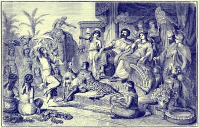 Modales y costumbres de la Grecia posterior - un hogar festivo, ilustración de The Illustrated History of the World, publicado c.1880 de English School