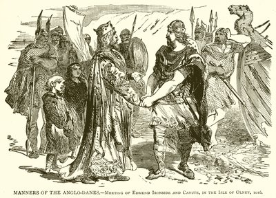 Costumbres de los anglo-daneses.--Encuentro de Edmundo Ironside y Canuto, en la Isla de Olney, 1016 de English School