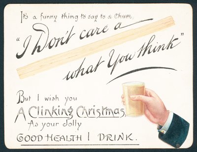 Mano de hombre sosteniendo vaso, Tarjeta de Navidad de English School