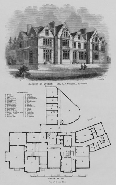 Mansión en Surrey (grabado) de English School