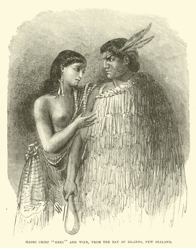 Jefe maorí Heki y esposa, de la Bahía de las Islas, Nueva Zelanda de English School