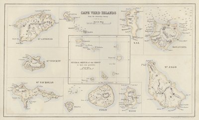 Mapa: Islas de Cabo Verde, del Admiralty Survey (litografía en color) de English School