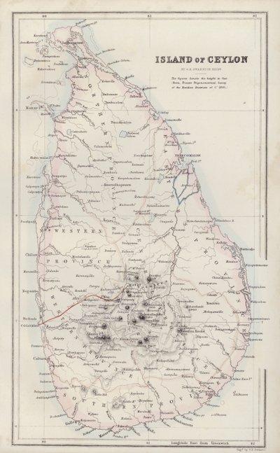 Mapa: Isla de Ceilán, por G H Swanston, Edimburgo (litografía en color) de English School