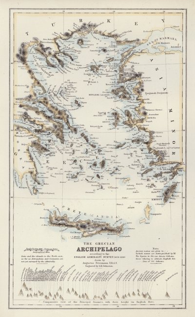 Mapa: El archipiélago griego, según el Admiralty Survey inglés. de English School