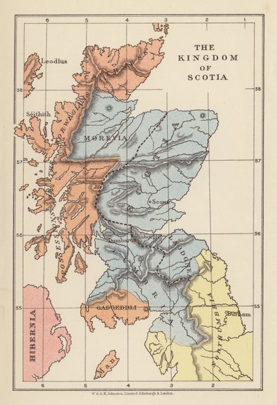 Mapa: Reino de Scotia (litografía en color) de English School