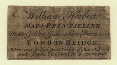 Tarjeta comercial de vendedor de mapas e impresiones, William Herbert de English School