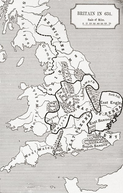 Mapa de Gran Bretaña en 634, de 