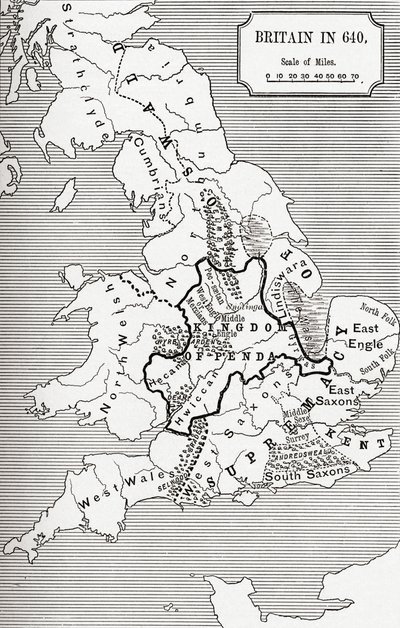 Mapa de Gran Bretaña en 640, de 