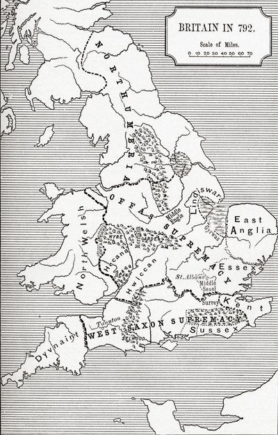 Mapa de Gran Bretaña en 792, de 