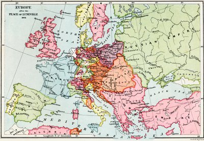 Mapa de Europa después de la Paz de Lunéville, 1801, de 
