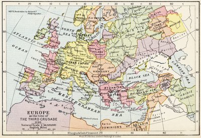 Mapa de Europa en la época de la Tercera Cruzada, 1190, de 