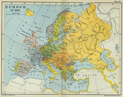 Mapa de Europa en 1910 (litografía en color) de English School