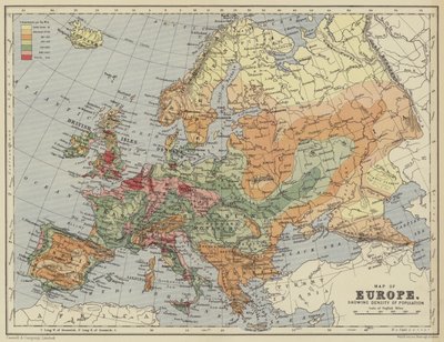 Mapa de Europa, mostrando densidad de población de English School
