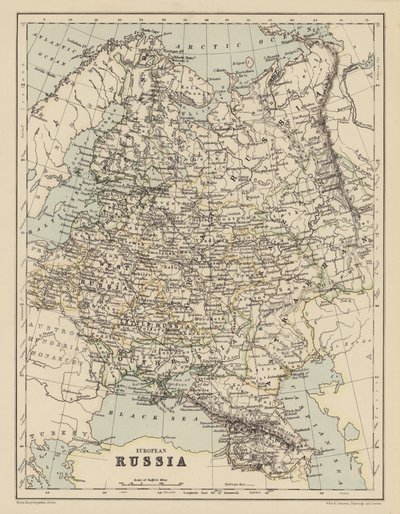 Mapa de la Rusia europea (litografía en color) de English School