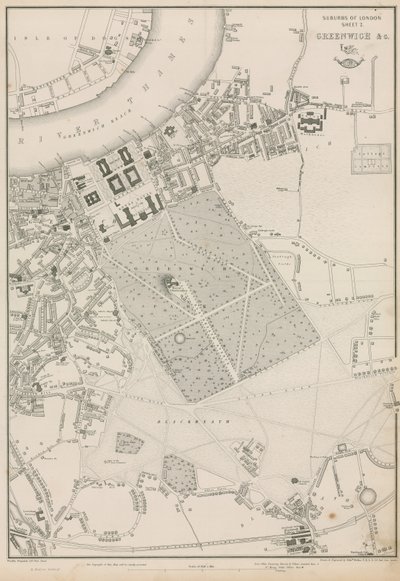 Mapa de Greenwich y área circundante, Londres de English School
