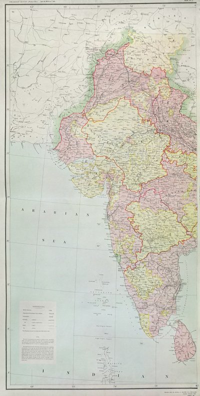 Mapa de la India, publicado bajo la dirección del Coronel H.R. Thuillier, R.E., Topógrafo General de la India, 1877 de English School