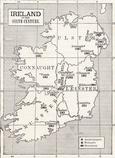 Mapa de Irlanda en el siglo VI, del libro 