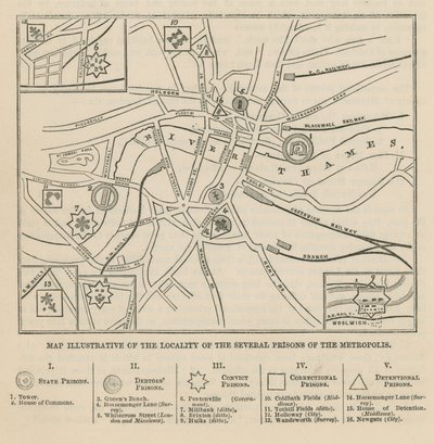Mapa de las Prisiones de Londres de English School