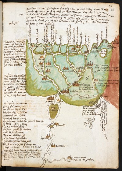 Mapa del Bajo Egipto, del Cuaderno de Sir Walter Raleigh (1552-1618), c.1606-08 (pluma y tinta sobre papel) de English School