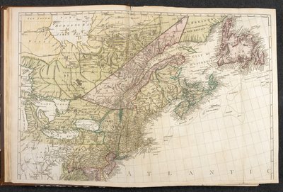 Mapa de América del Norte, detalle de la costa este de los Estados Unidos y Canadá, de 