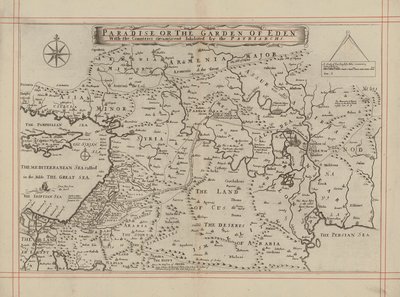Mapa del Paraíso o Jardín del Edén y de los países habitados por los Patriarcas (grabado) de English School